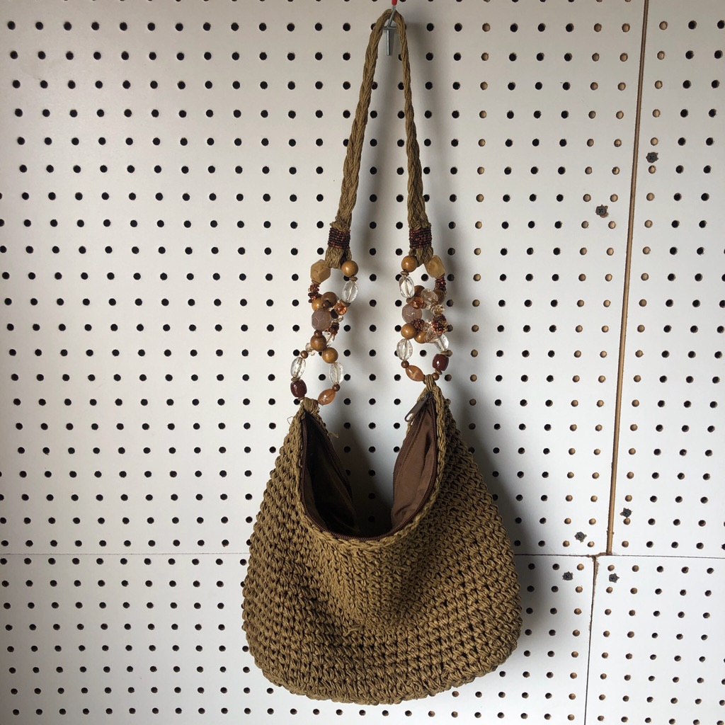 Capelli Brown Leather And Straw Tote Bag With Bead Details